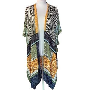 Rachel Roy Kimono Multi Color Patchwork Duster Kimono Wrap Sz OS